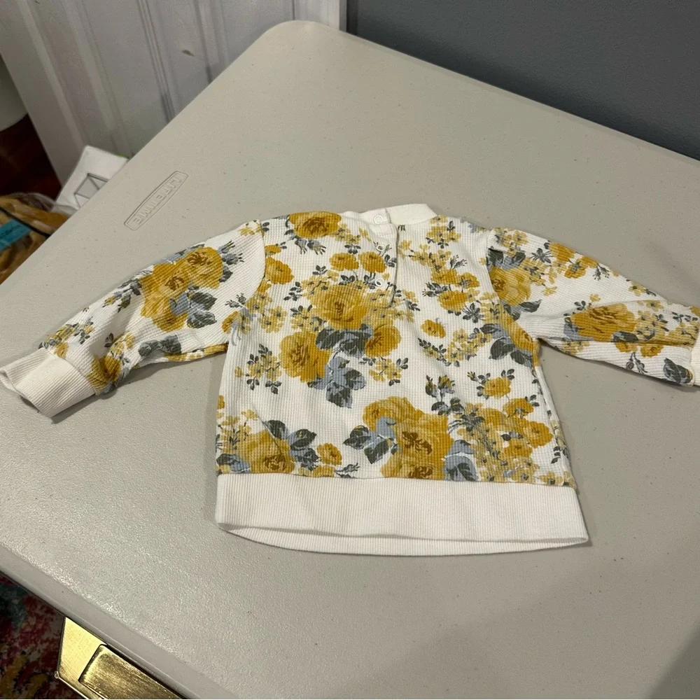 12M Laura Ashley Baby Floral Thermal Long Sleeve Top with Grey Ribbed Leggings